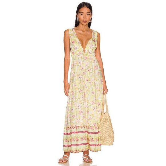 Maaji Dresses & Skirts - Maaji Eva Maxi Dress in Lemonade Women’s Long Yellow Pink Tropical Print Sz S